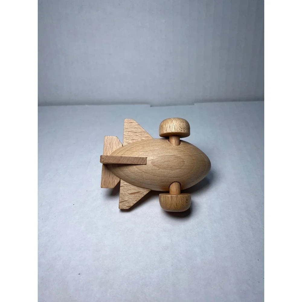 Vintage Japan Airlines JAL Wooden Toy Airplane Collectible Natural Wood Rolling